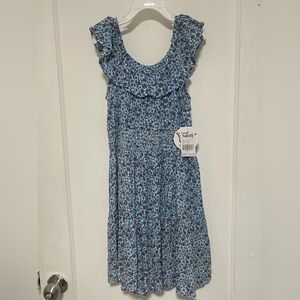 Charming Blue Floral Kids Dress with Ruffles